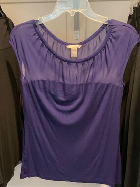 Banana Republic Purple Sheer Yoke Cap Sleeve Top